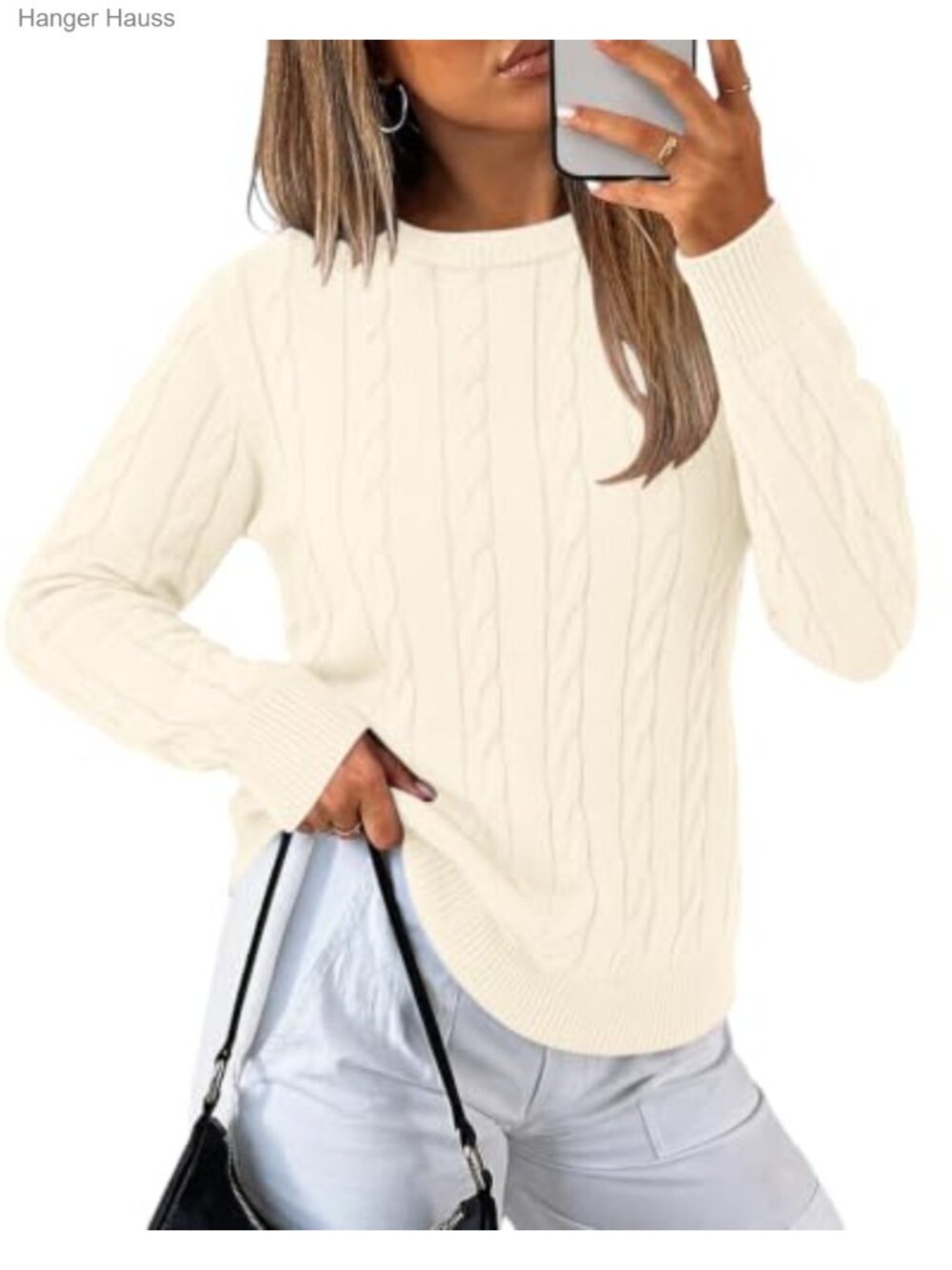 Cable Knit Sweater Long Sleeve Crewneck Pullover Relaxed Fit